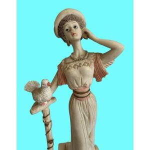 Artmark Marlo Collection, Lady With Bird Figurine Victorian Dress Resin 9” Tall
